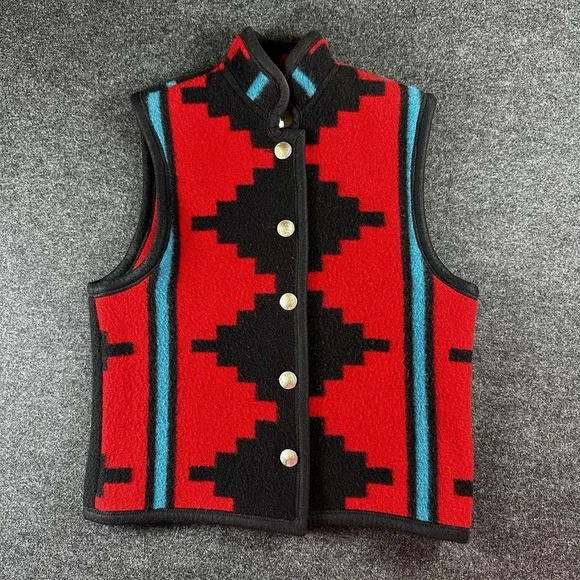 Native Jackets Vest SW Santa Fe Wool Blanket Geometric Buffalo Nickel Buttons SM - Picture 1 of 8